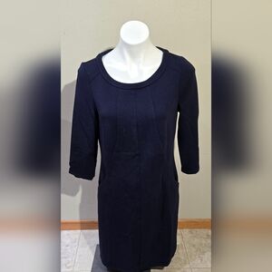 Boden Jasmine Ottoman Navy Blue 3/4 Sleeve Shift Dress with Pockets Size 10R